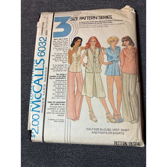 McCalls 6032 Vintage 1978 Sewing Pattern Size 16.5/18.5/20.5 Half-Size Blouse Ve - Picture 5 of 5